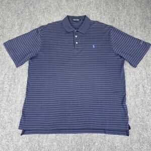 Ralph Lauren Polo Golf Shirt Mens Large Blue Stripe Pima Cotton Columbia CC